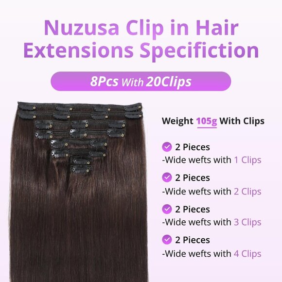 Clip in Hair Extensions Human Hair Seamless Silky Straight 20 inch for Women main image 5